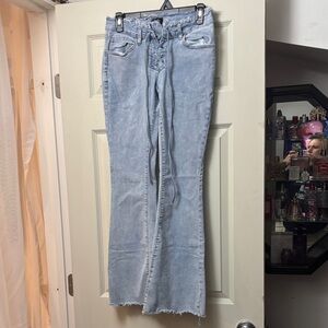 Blue Flare Wide Leg Jeans with Light Wash